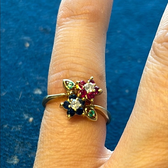 14kt gold ring Elegant Gold and Multicolor Gemstone Ring - Picture 6 of 7
